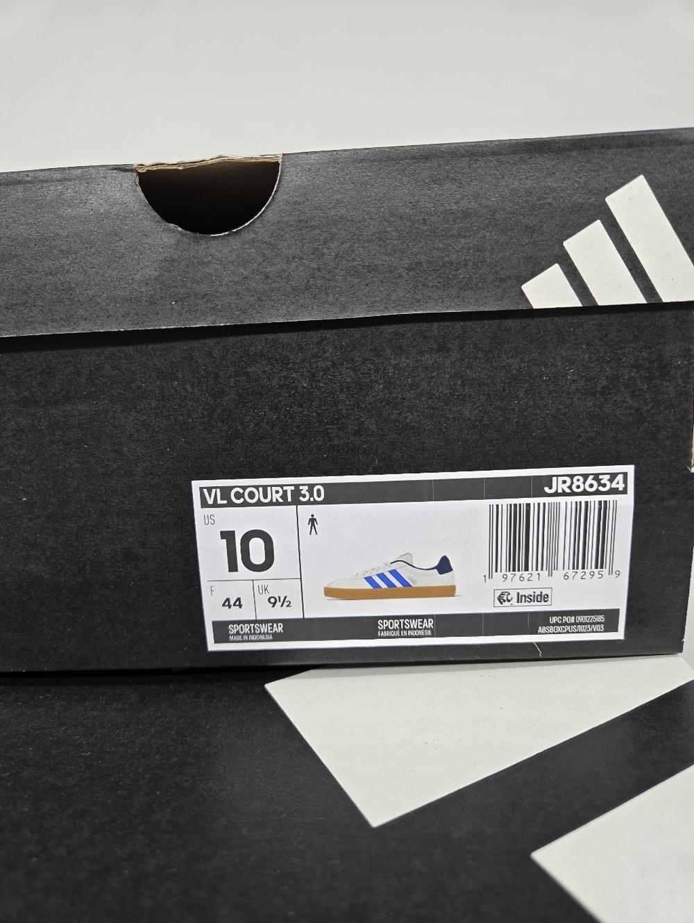 Adidas Men's VL Court 3.0 JR8634 Core White Bright Royal Dark Blue Shoes Size 10 - Picture 8 of 8